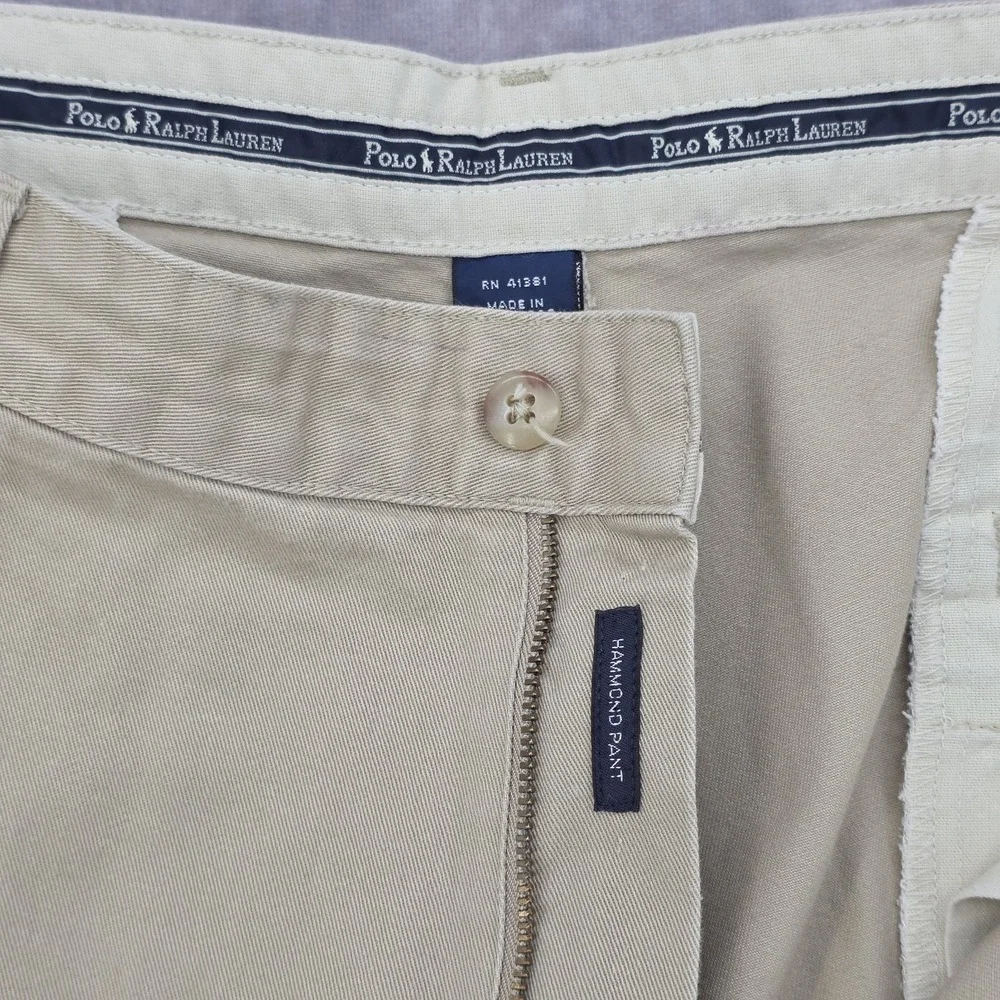 Vintage Polo Ralph Lauren Hammond Pant Mens 36x34 Pleated Chino Khaki Beige Cuff